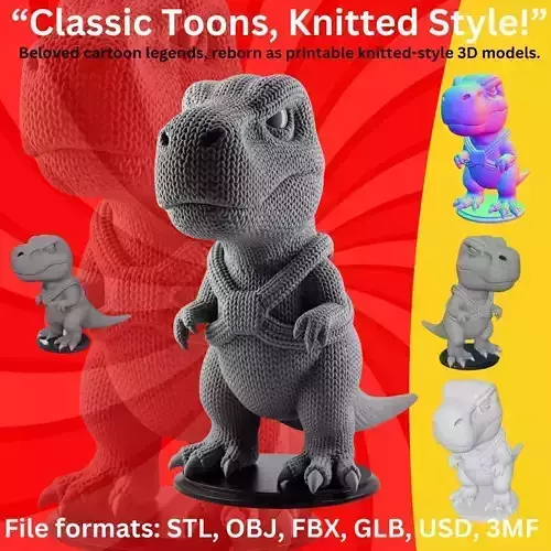 T Rex Dinosaur  Knitted Texture Cute Planter Model