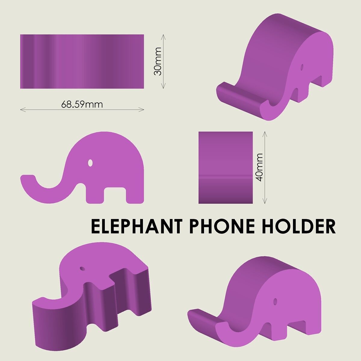 Elephant Phone Holder 3D print model_3
