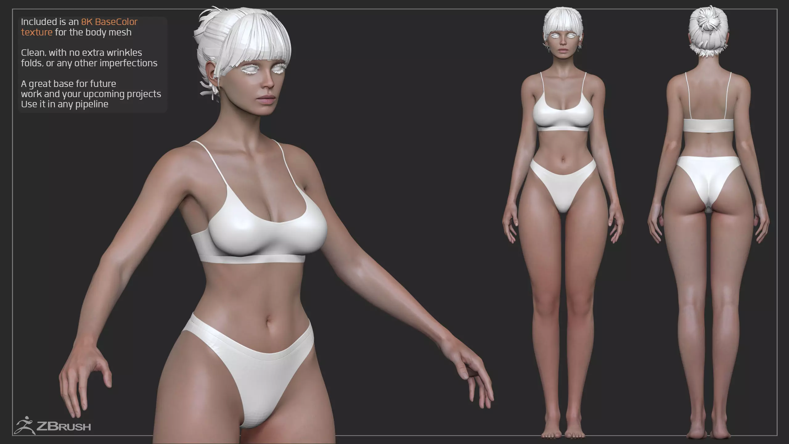 Advanced High Poly Female Basemesh - Body 03 3D model_16