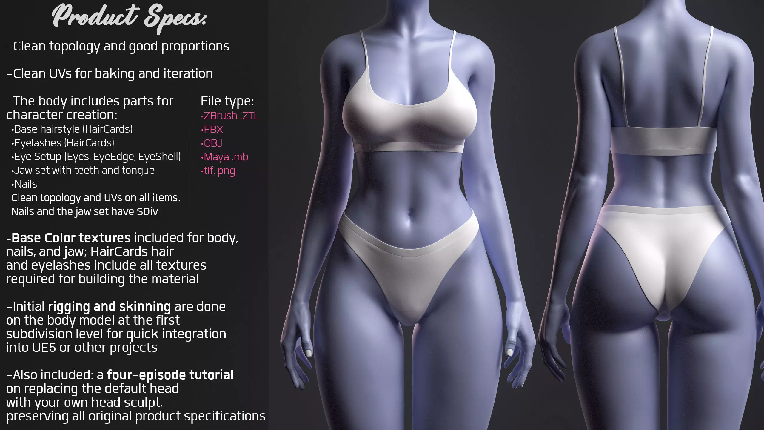 Advanced High Poly Female Basemesh - Body 03 3D model_3