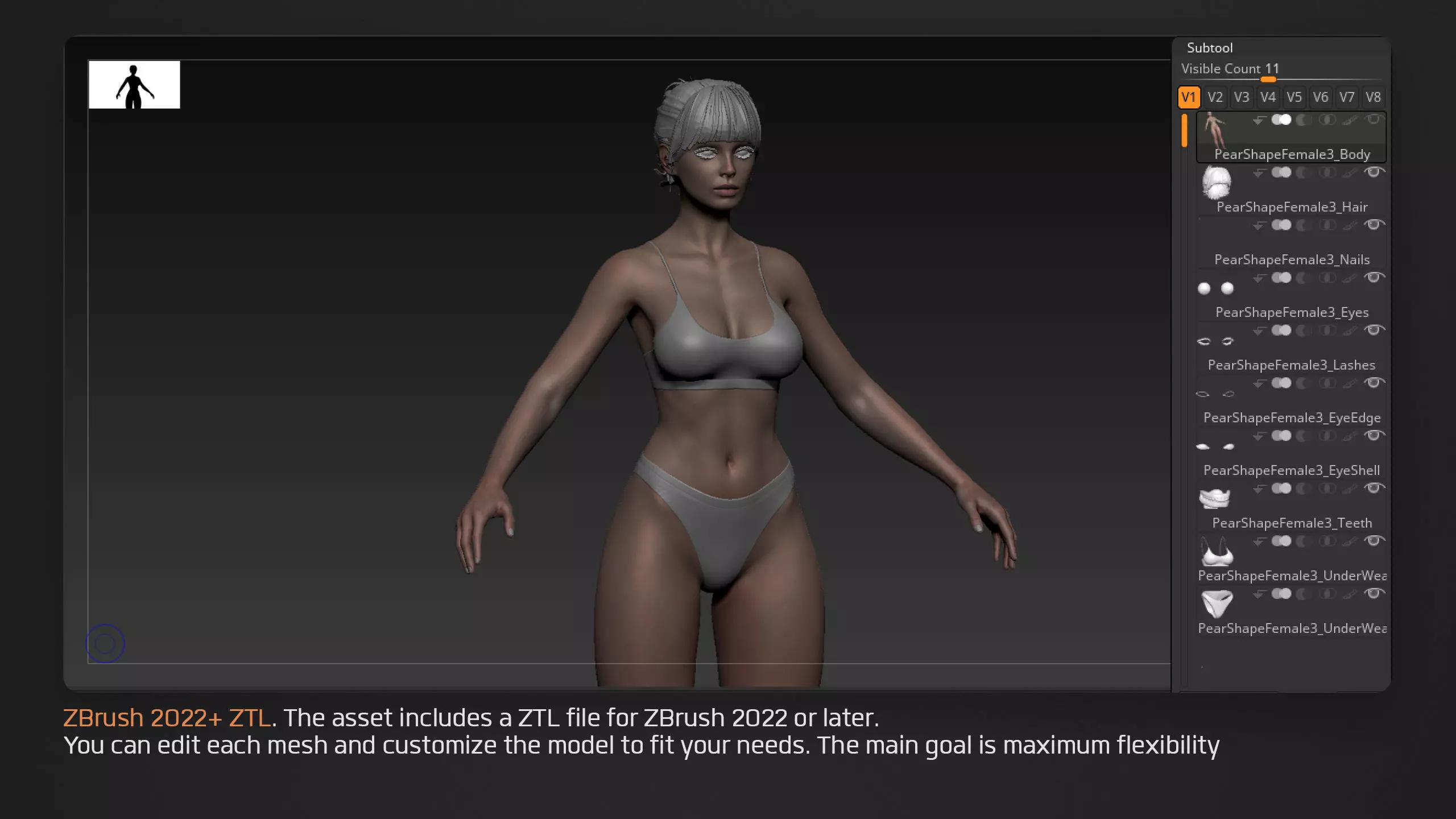 Advanced High Poly Female Basemesh - Body 03 3D model_23