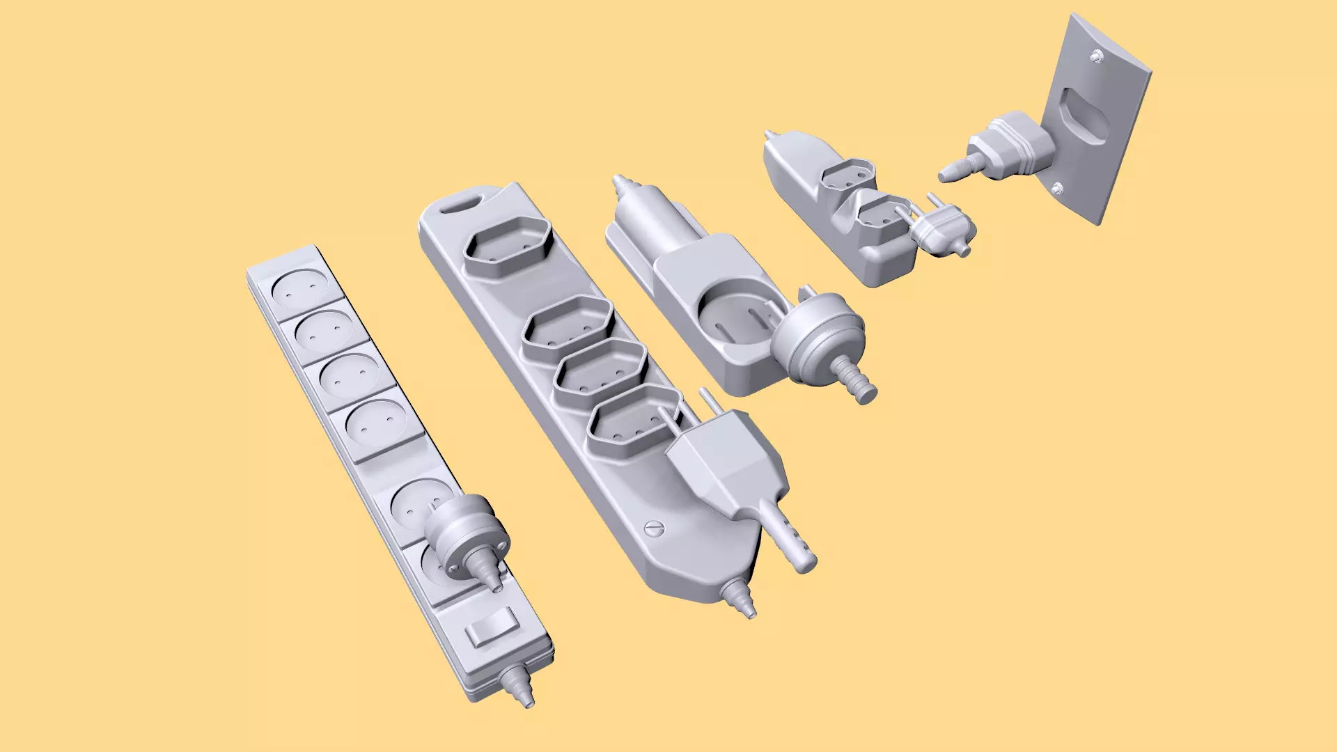 Extension cords socket plugs Kitbash Pack 3D model_0