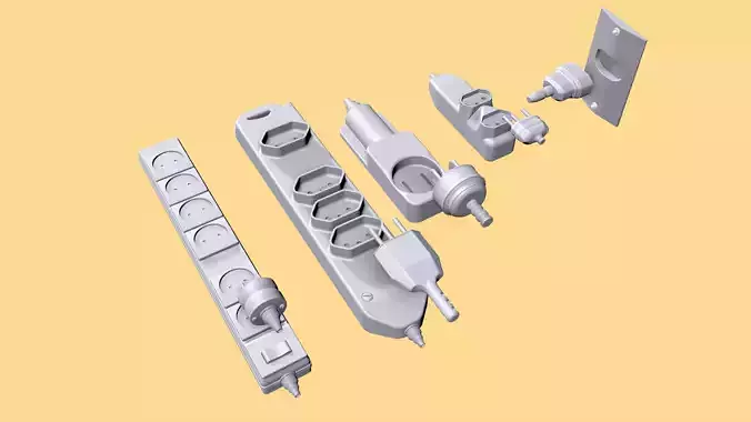 Extension cords socket plugs Kitbash Pack 3D model