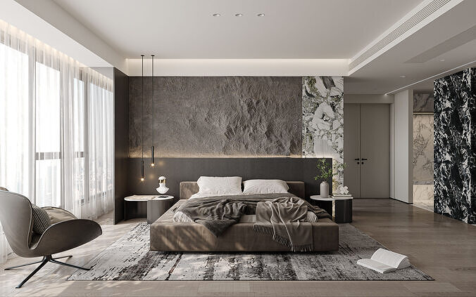 Modern Luxury Bedroom Scenes 24 3D model