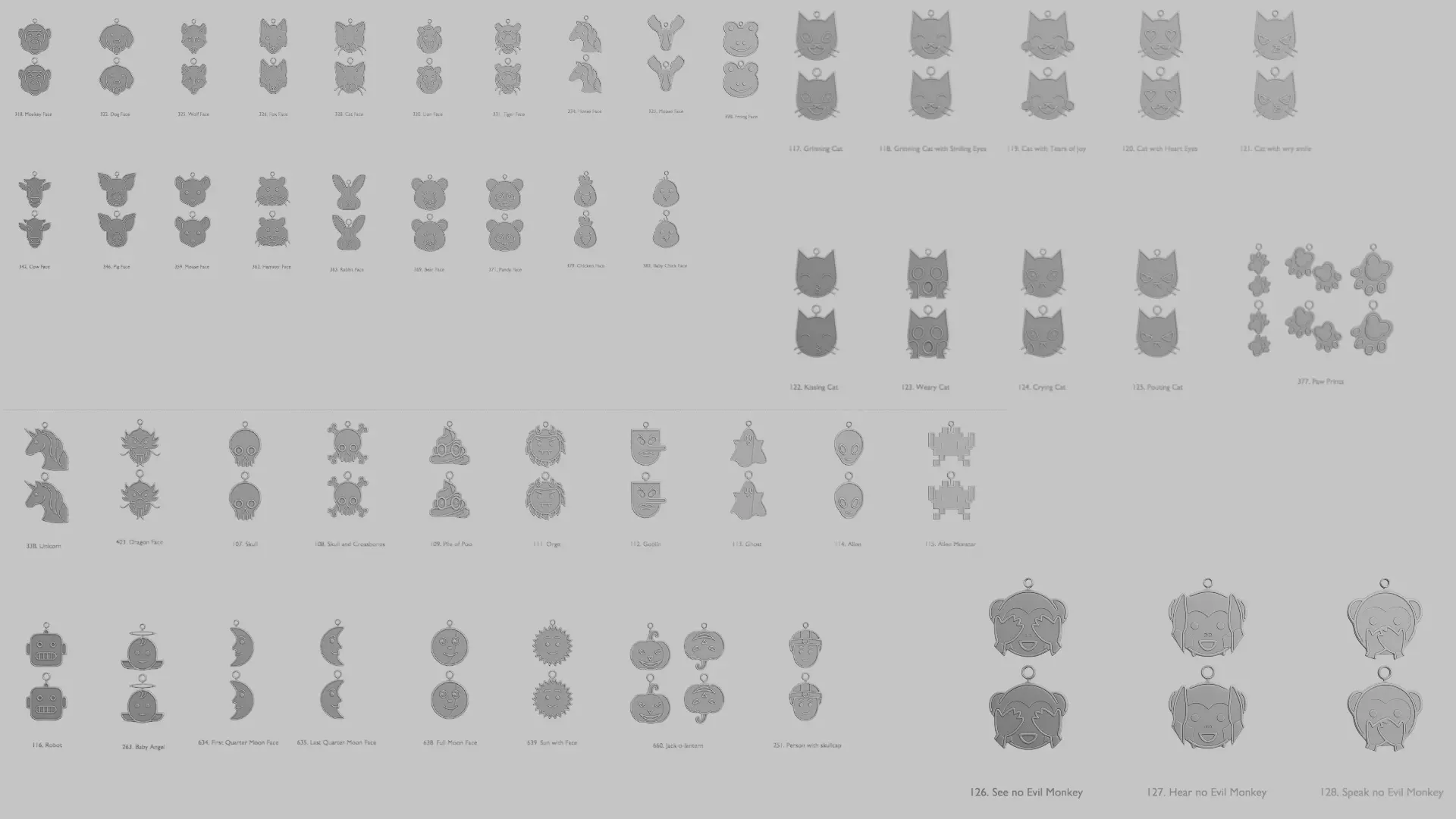 Creature Face Pendants Pack Whimsy Expressions 3D print model_0