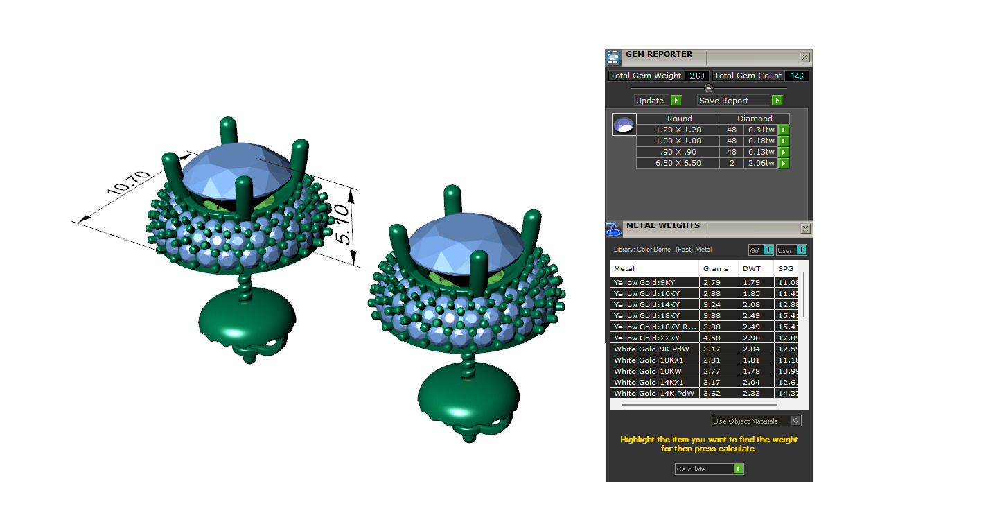 Pointer Diamond With Small Round Diamond Studs 3D print model_1