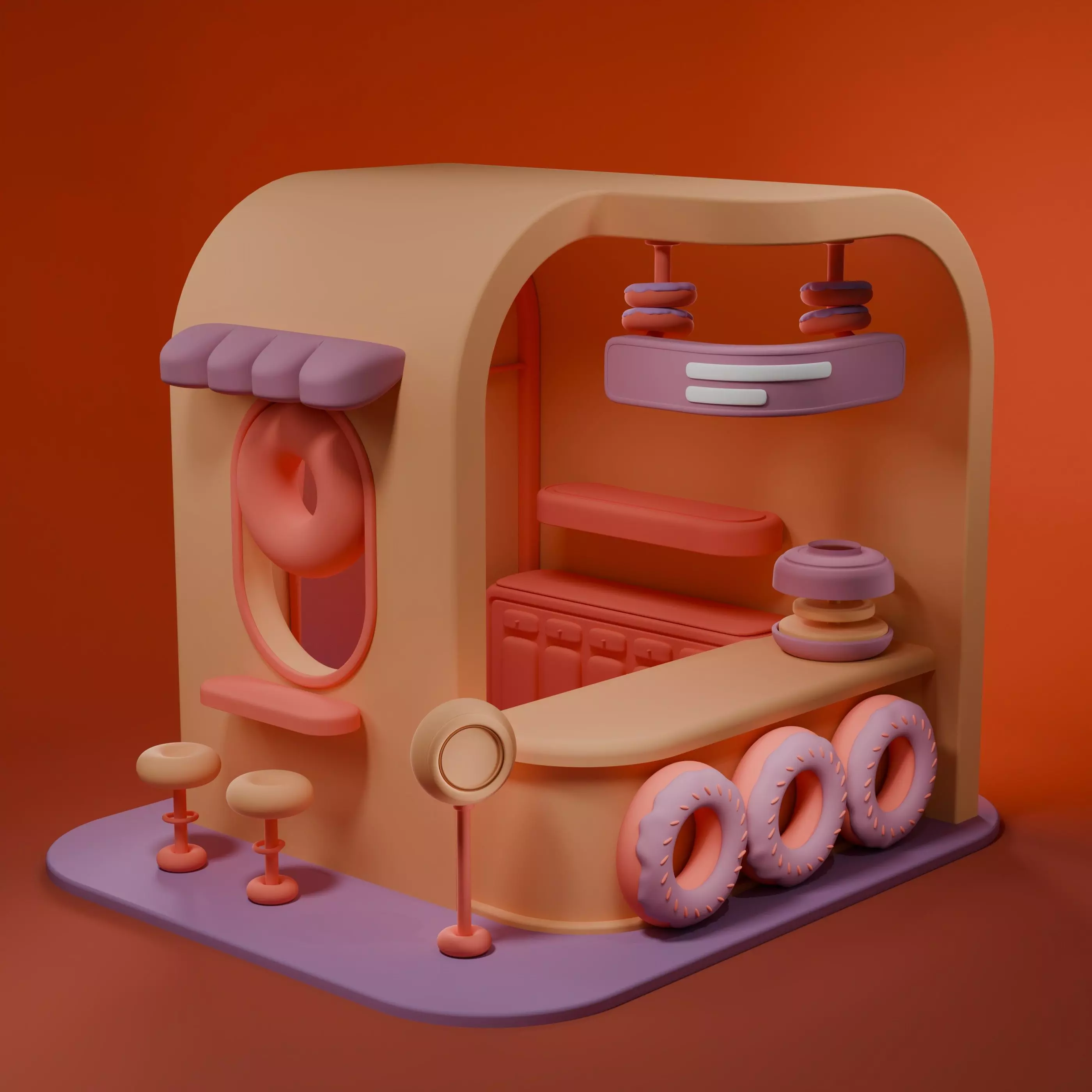 3d donuts booth design Low-poly 3D model_0