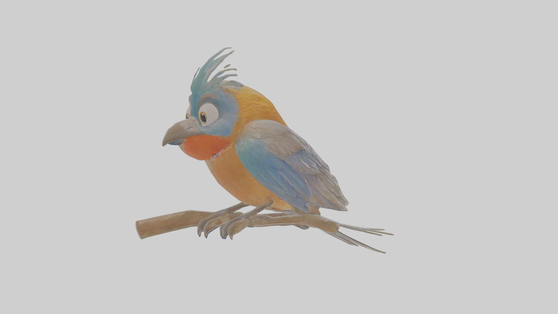 Cartoon Bristlebird Low-poly 3D model_14