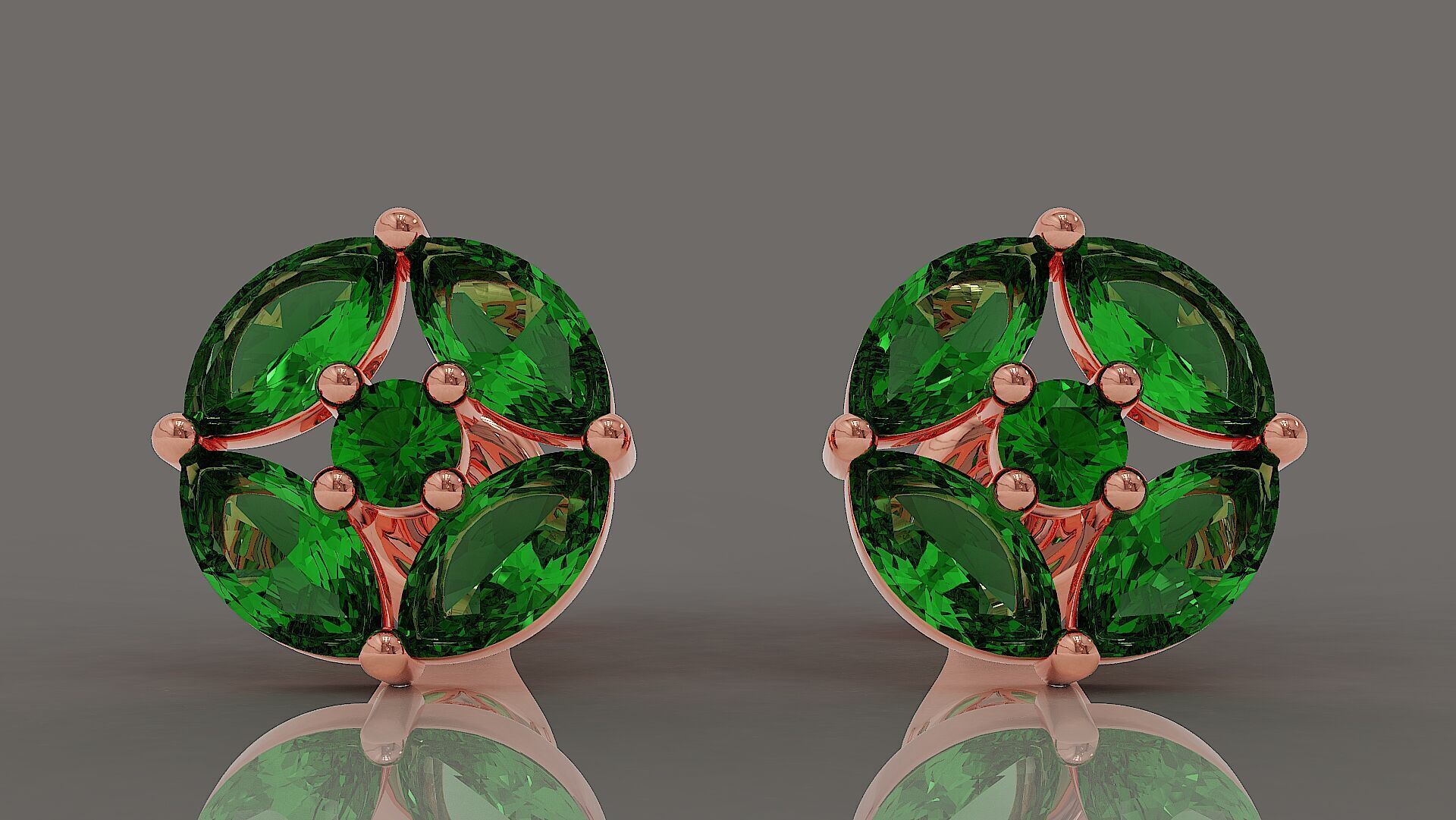 Prong set marquise and round shape diamonds stud earrings 3D print model_5