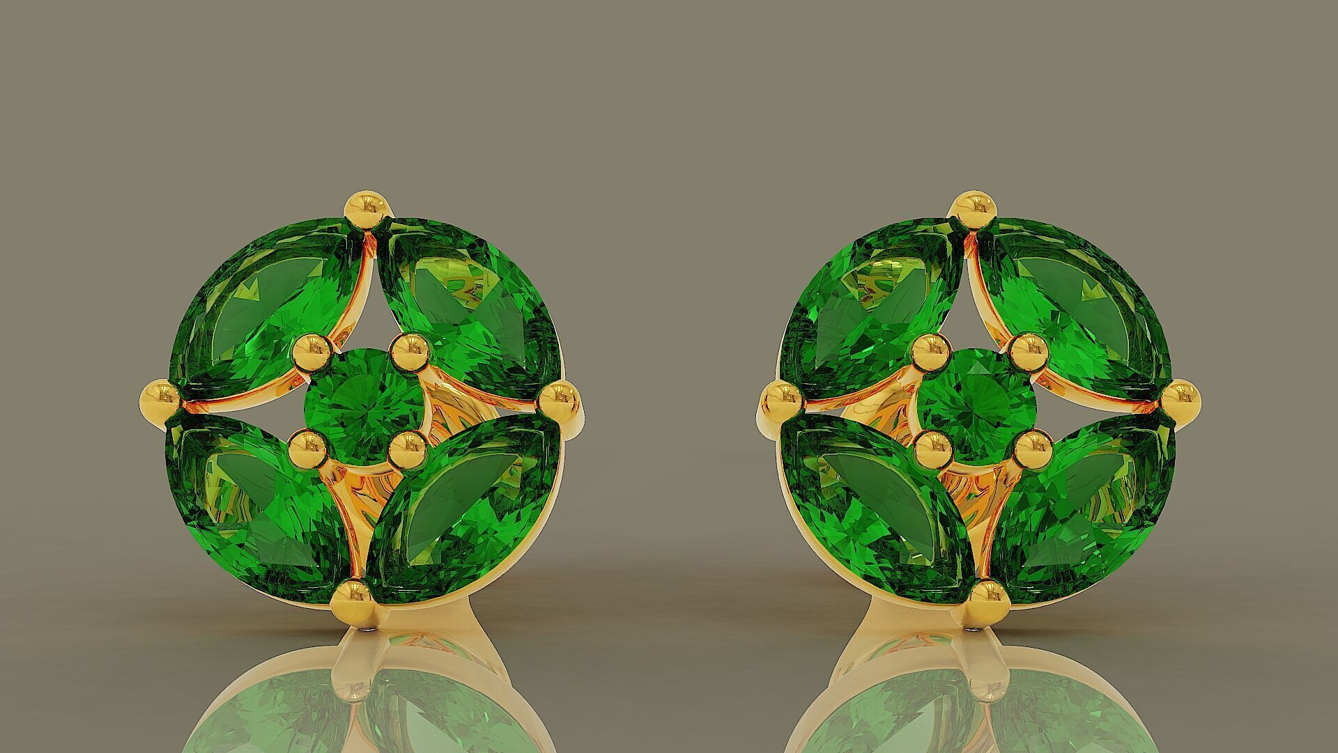 Prong set marquise and round shape diamonds stud earrings 3D print model_1