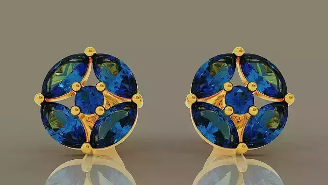 Prong set marquise and round shape diamonds stud earrings