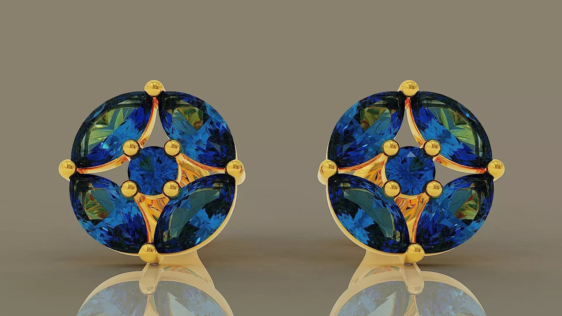 Prong set marquise and round shape diamonds stud earrings 3D print model_0