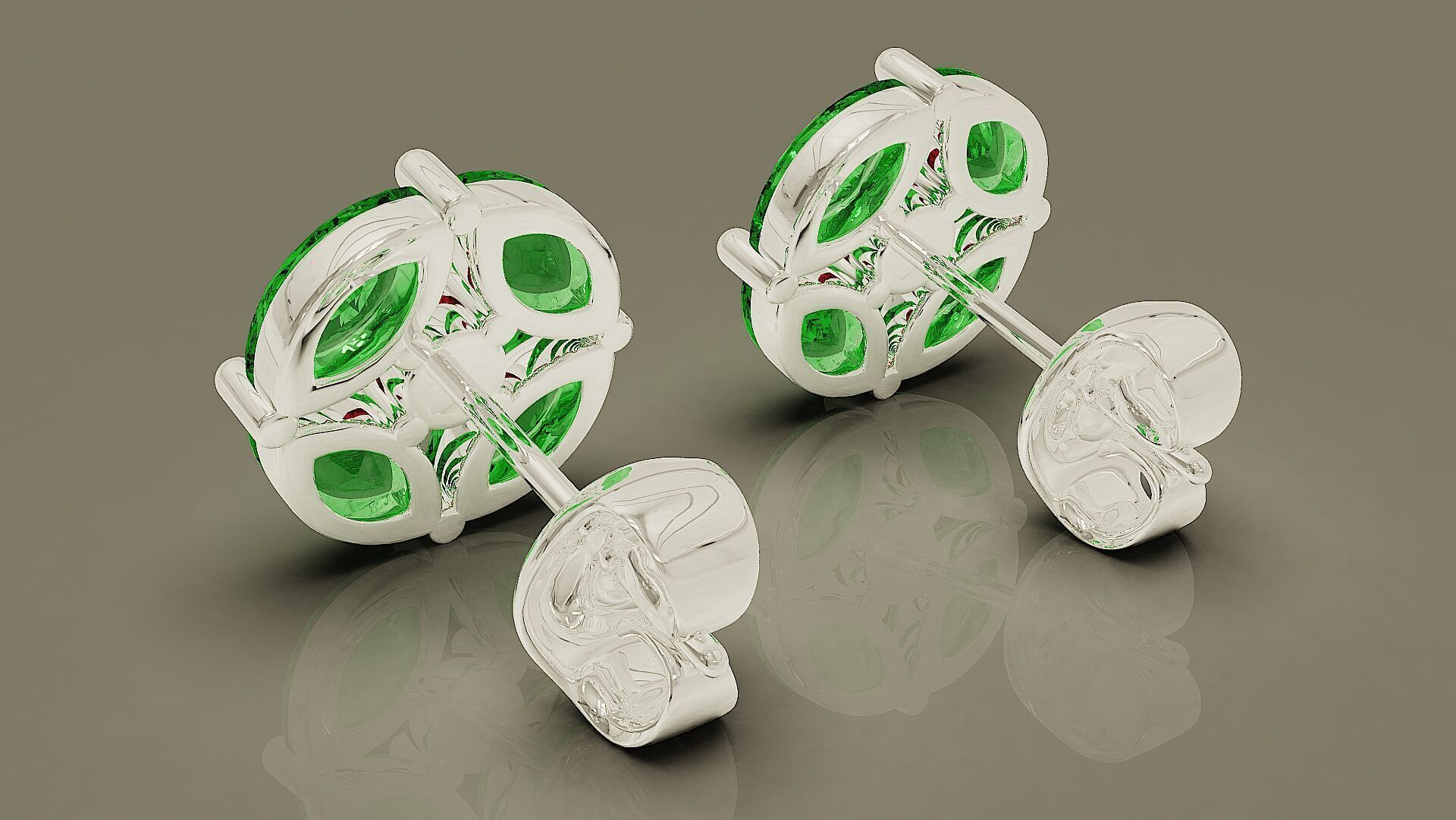 Prong set marquise and round shape diamonds stud earrings 3D print model_12