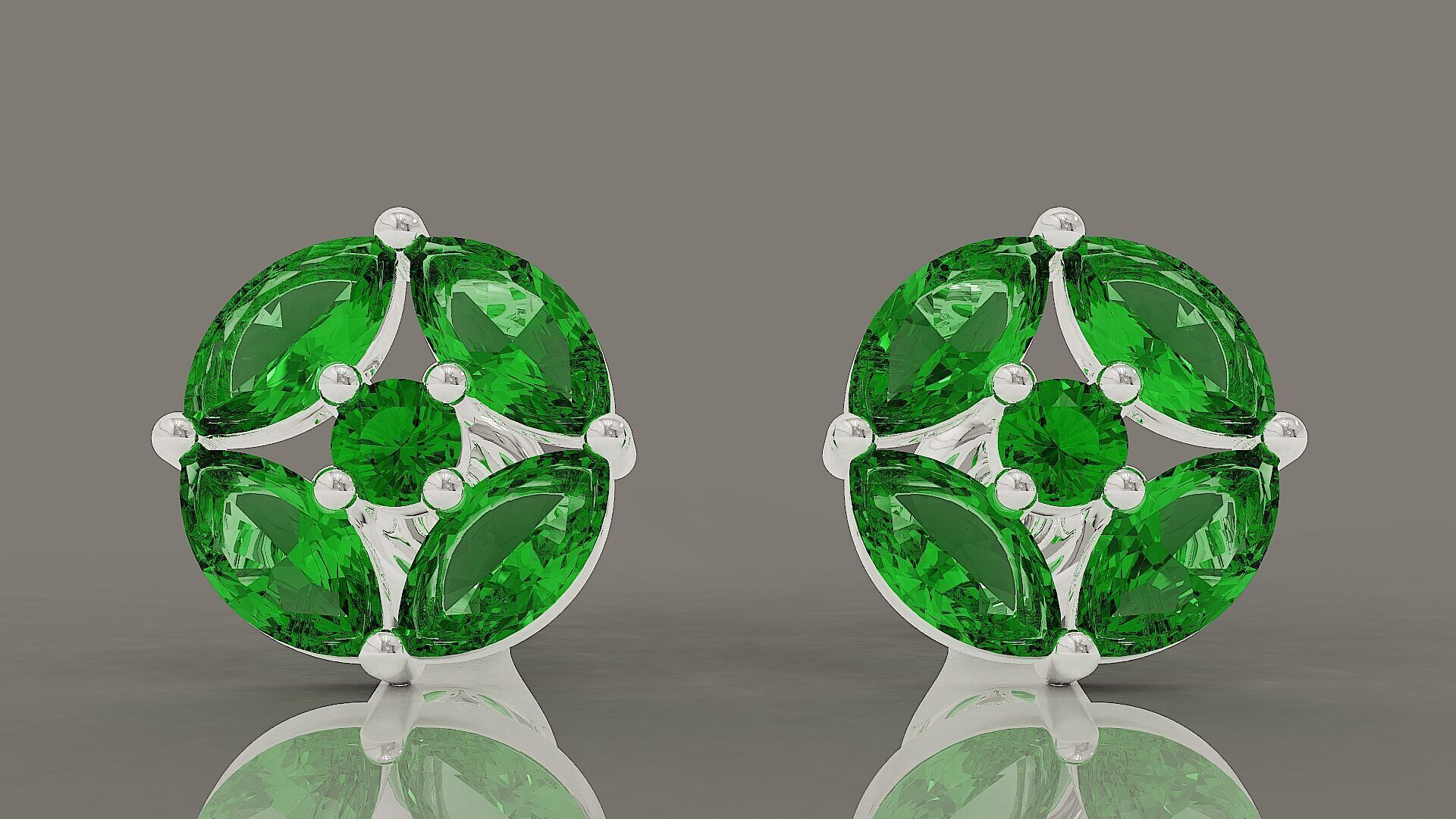 Prong set marquise and round shape diamonds stud earrings 3D print model_10