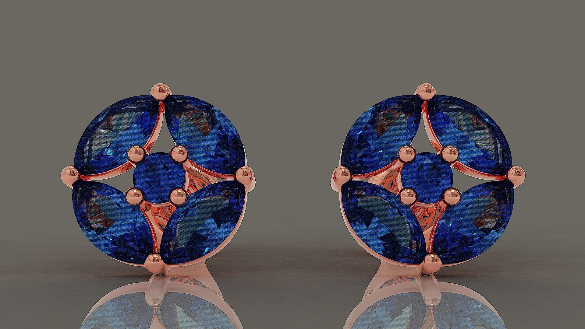 Prong set marquise and round shape diamonds stud earrings 3D print model_6