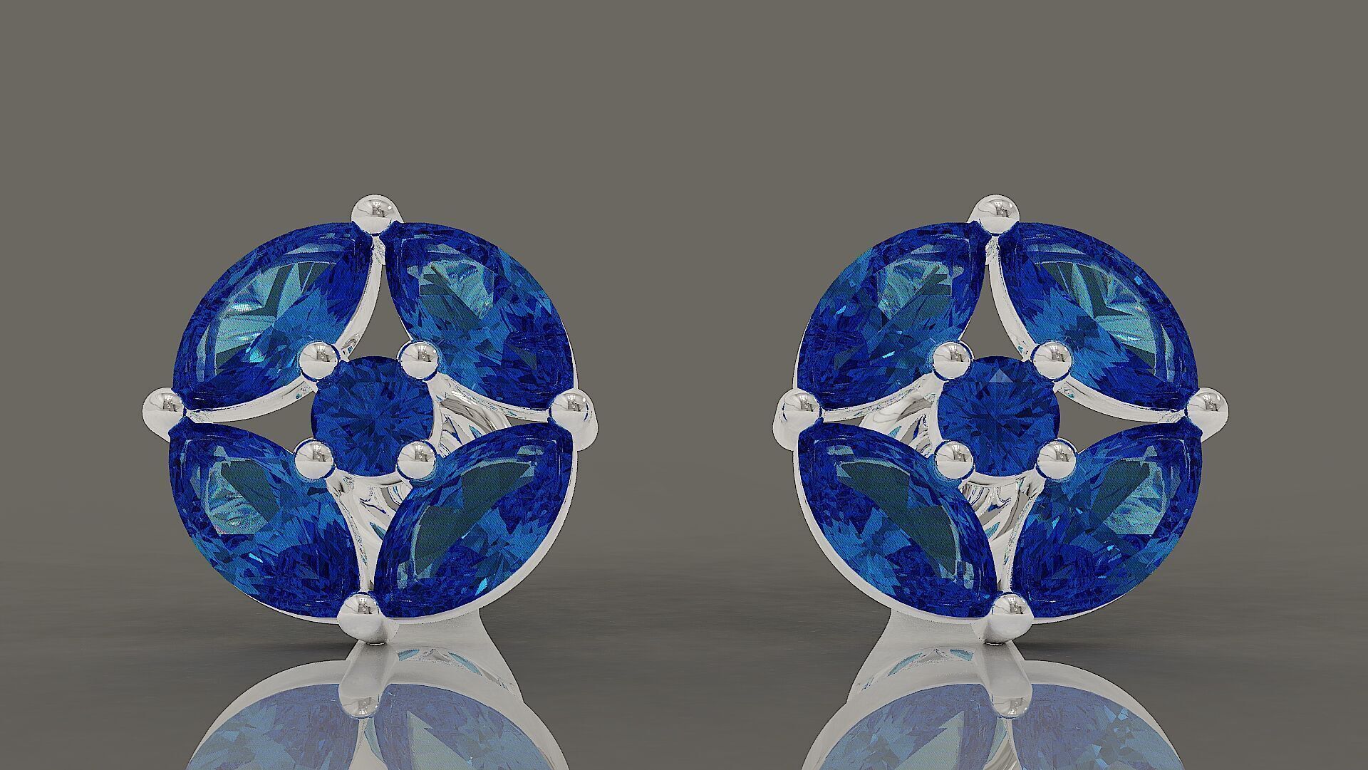 Prong set marquise and round shape diamonds stud earrings 3D print model_9