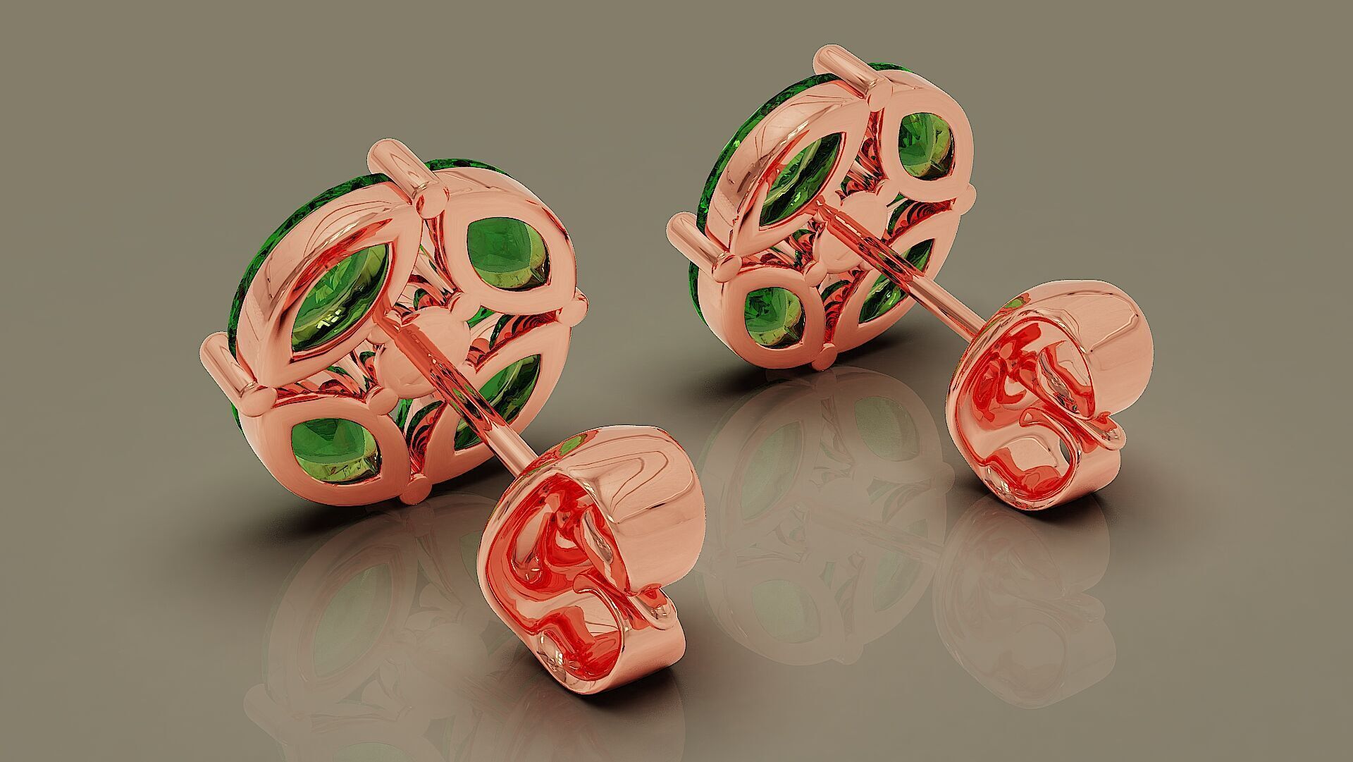 Prong set marquise and round shape diamonds stud earrings 3D print model_8