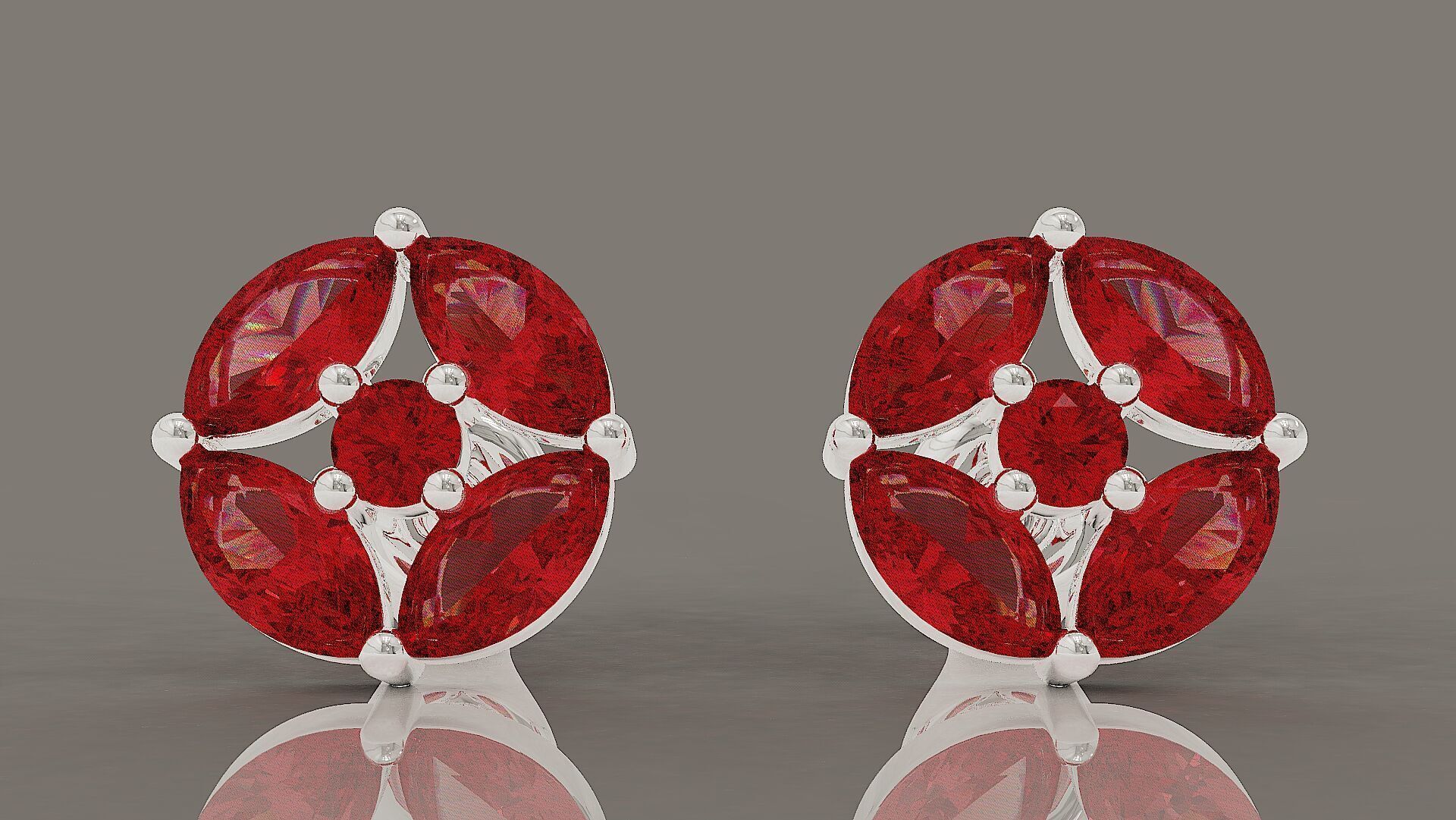 Prong set marquise and round shape diamonds stud earrings 3D print model_11