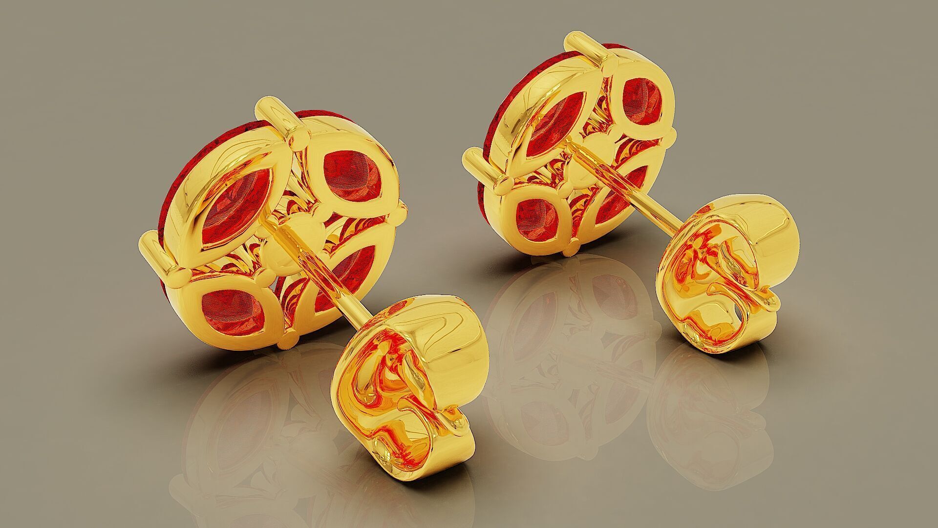 Prong set marquise and round shape diamonds stud earrings 3D print model_2