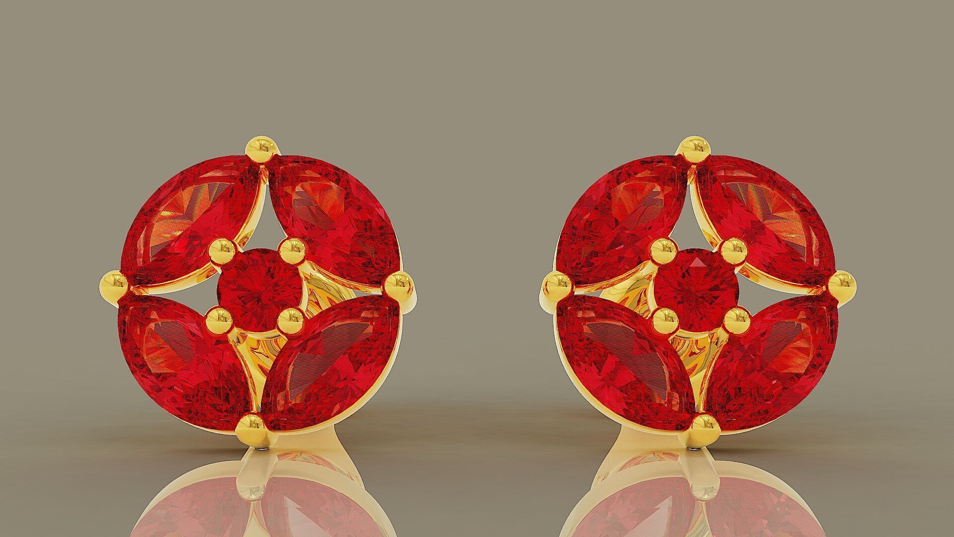 Prong set marquise and round shape diamonds stud earrings 3D print model_3