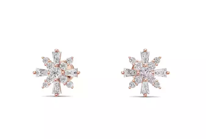 Snowflake Baguette Diamond Stud Earrings