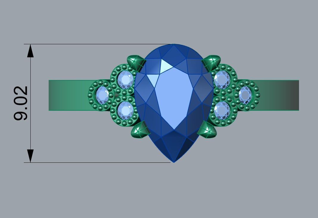 Drop Solitaire Ring 3D print model_3