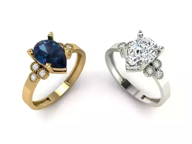 Drop Solitaire Ring 3D print model