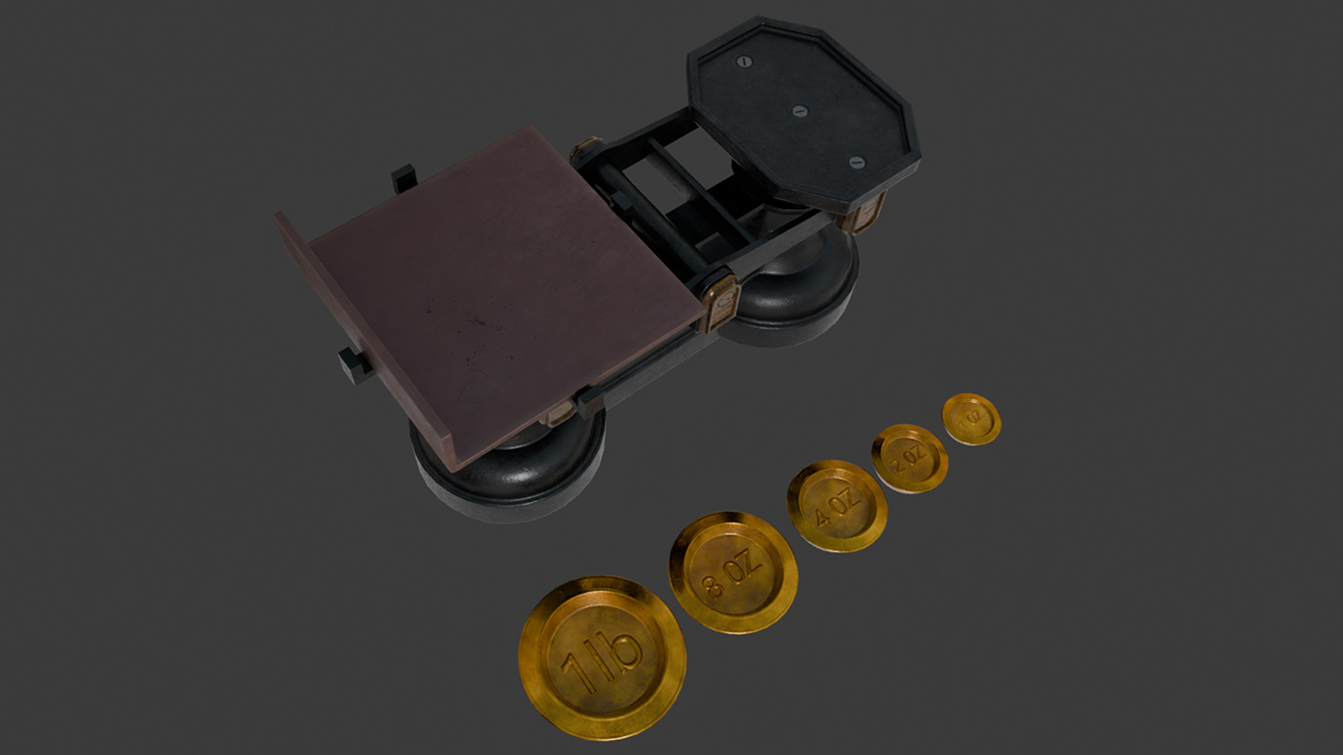 A Set Of Victorian Kitchen Scales and Weights Low-poly 3D model_9