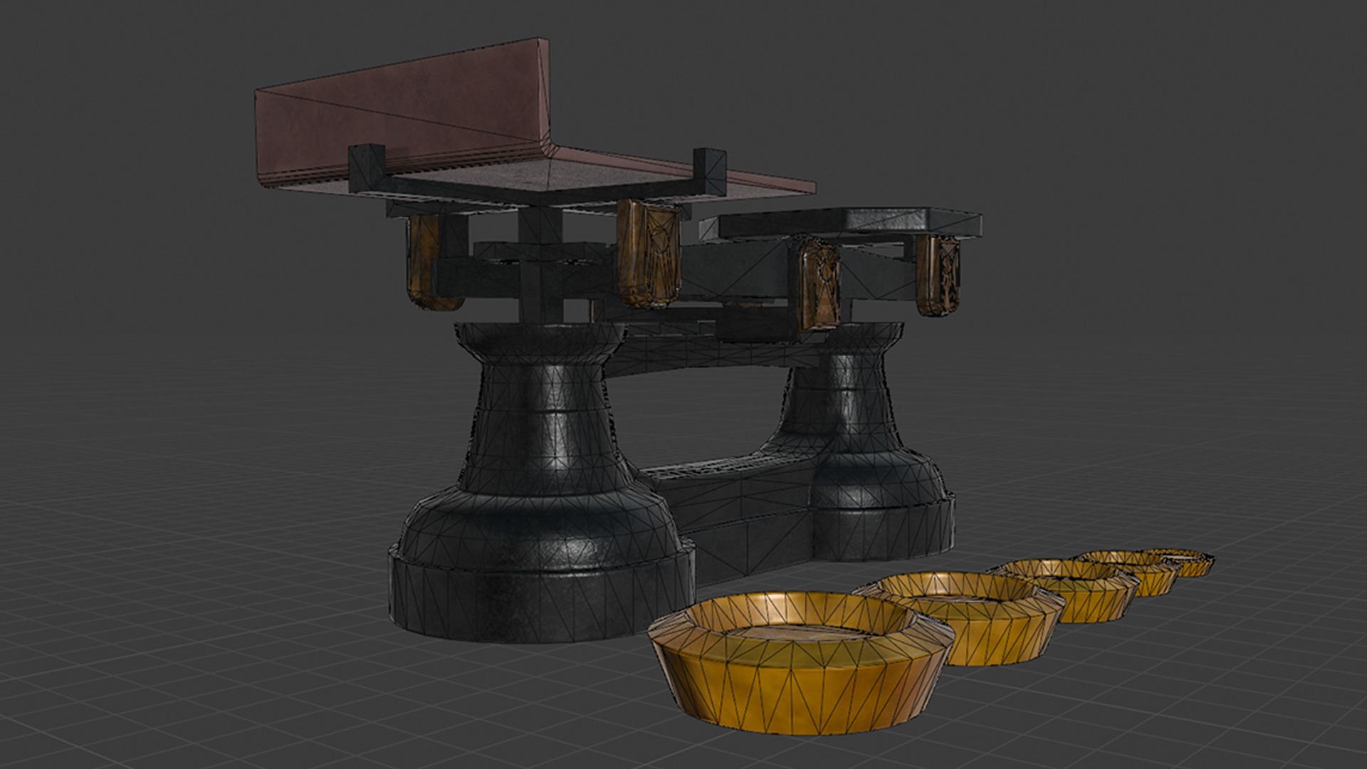 A Set Of Victorian Kitchen Scales and Weights Low-poly 3D model_6