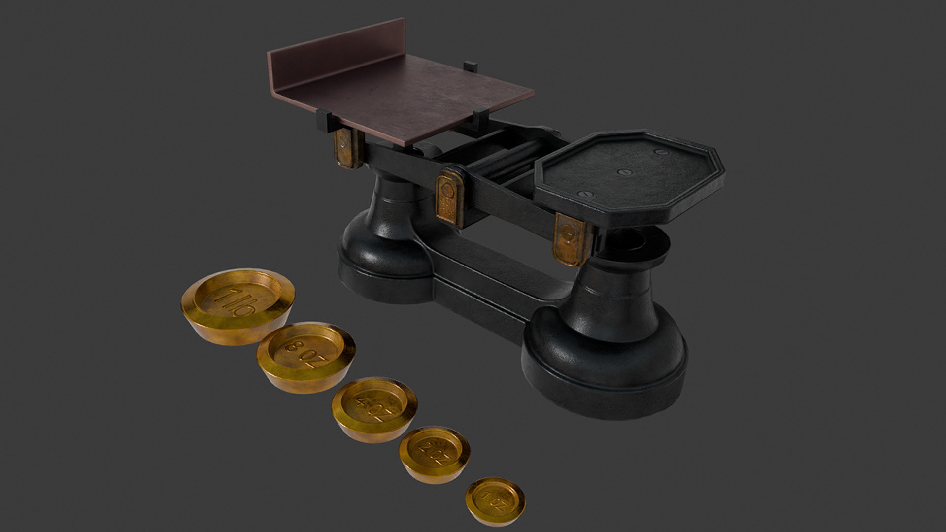 A Set Of Victorian Kitchen Scales and Weights Low-poly 3D model_8