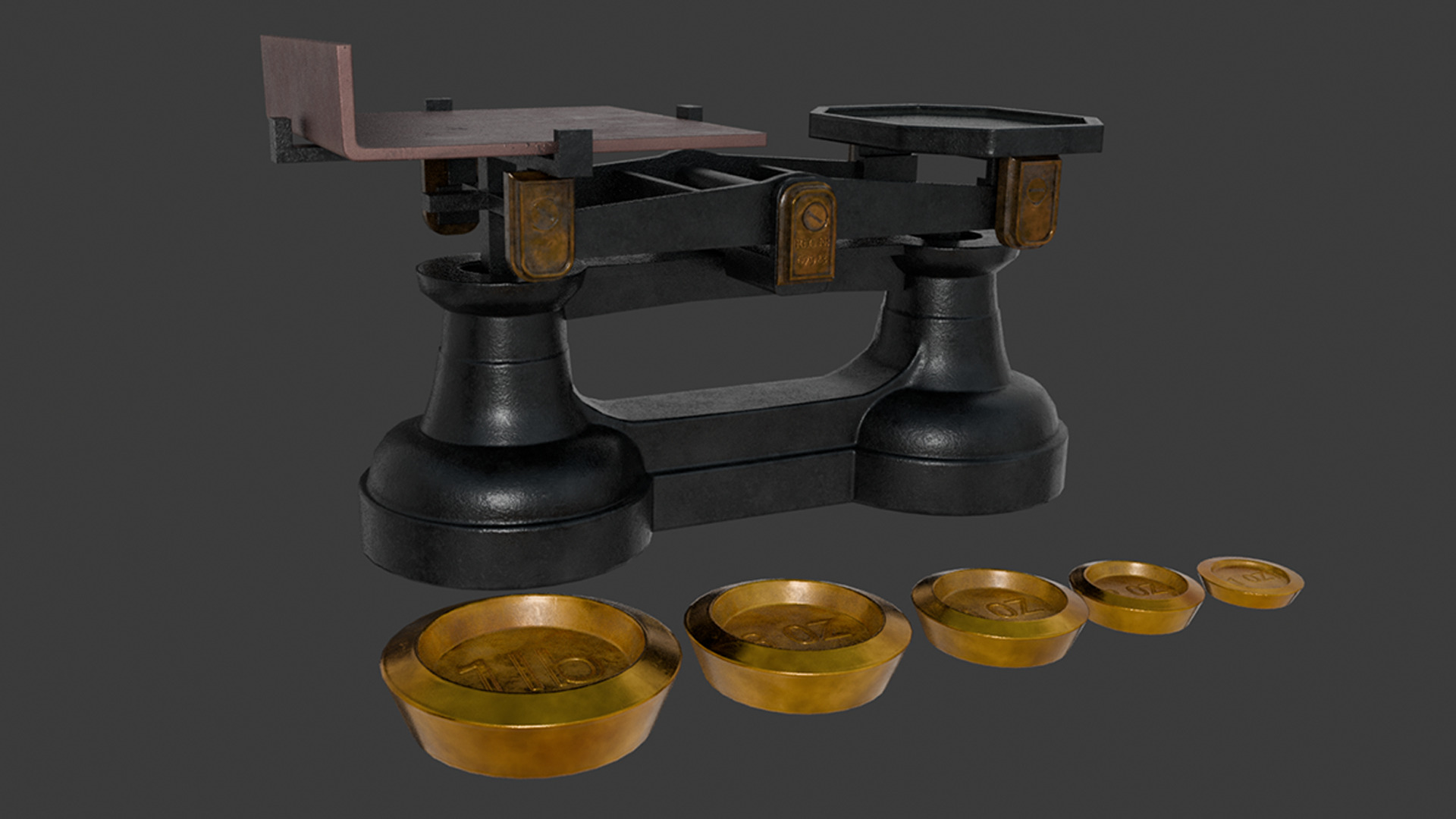 A Set Of Victorian Kitchen Scales and Weights Low-poly 3D model_7