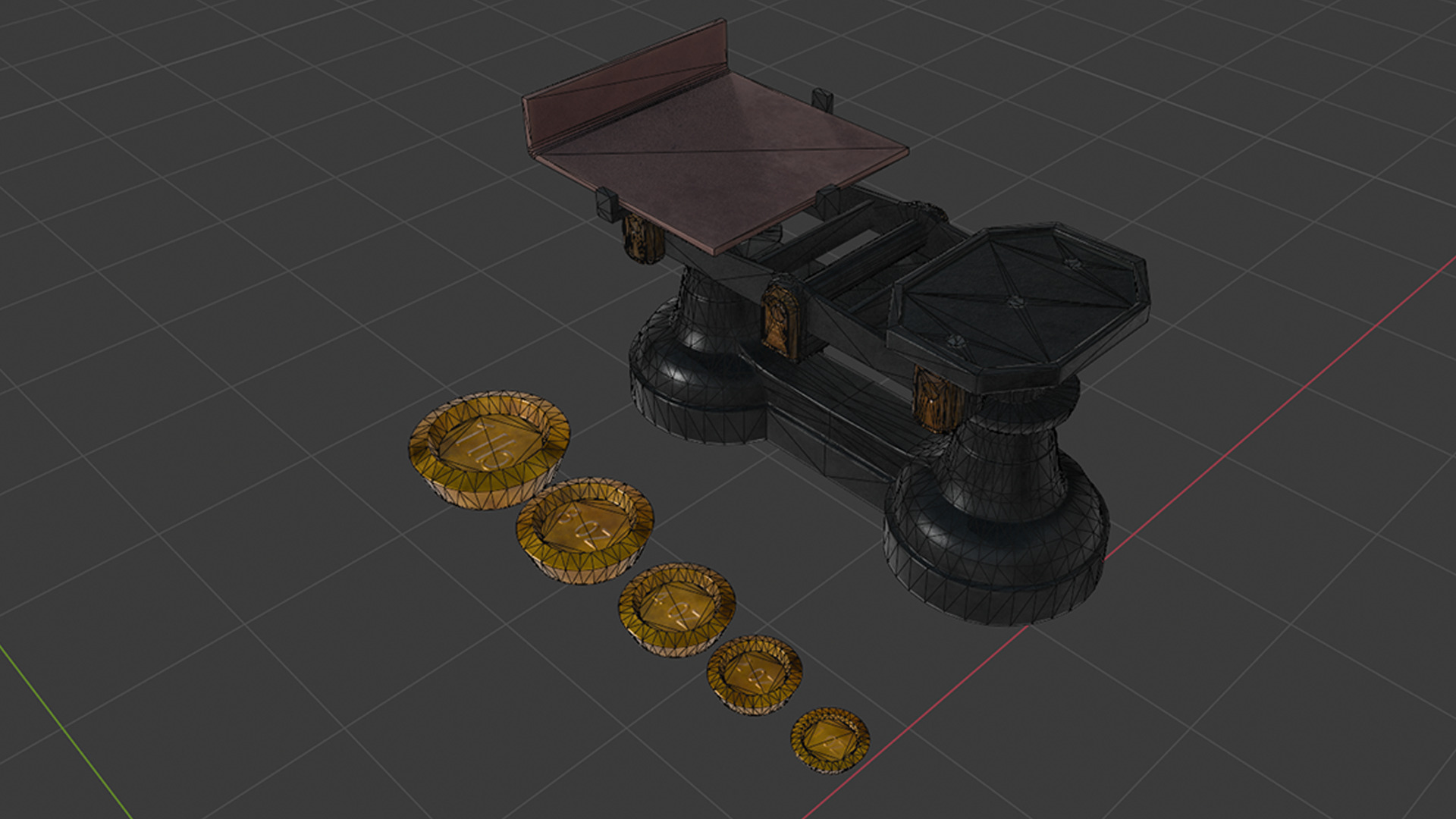 A Set Of Victorian Kitchen Scales and Weights Low-poly 3D model_1