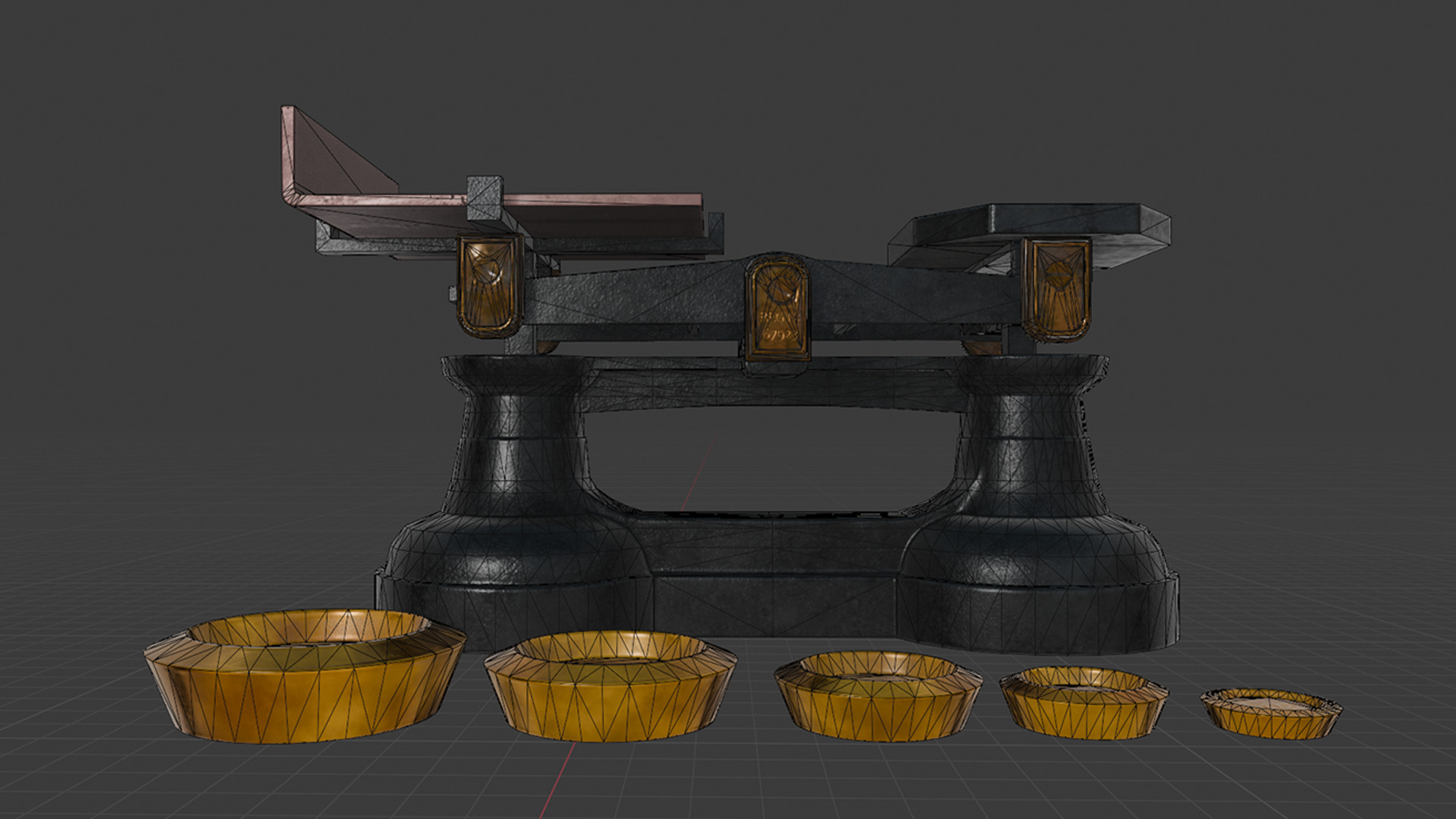A Set Of Victorian Kitchen Scales and Weights Low-poly 3D model_5