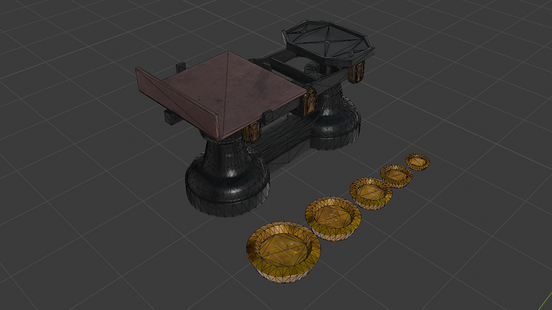 A Set Of Victorian Kitchen Scales and Weights Low-poly 3D model_10