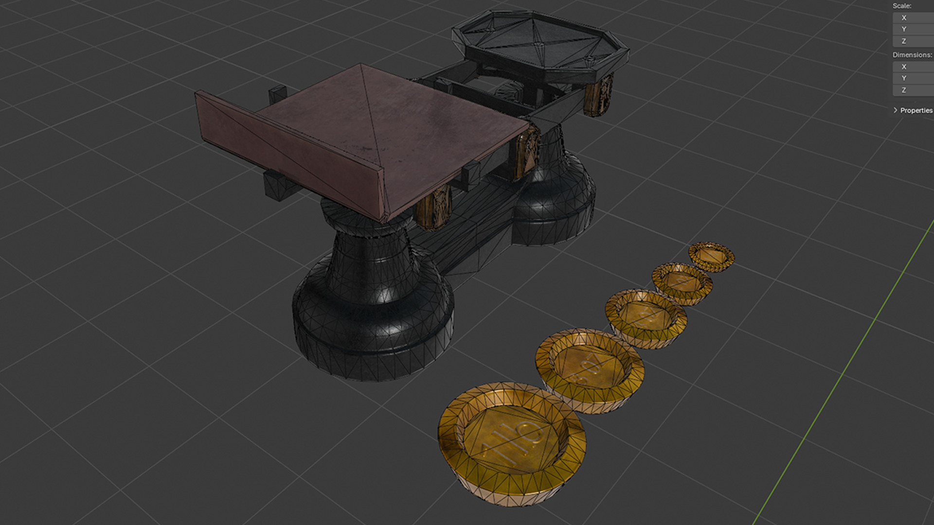 A Set Of Victorian Kitchen Scales and Weights Low-poly 3D model_2