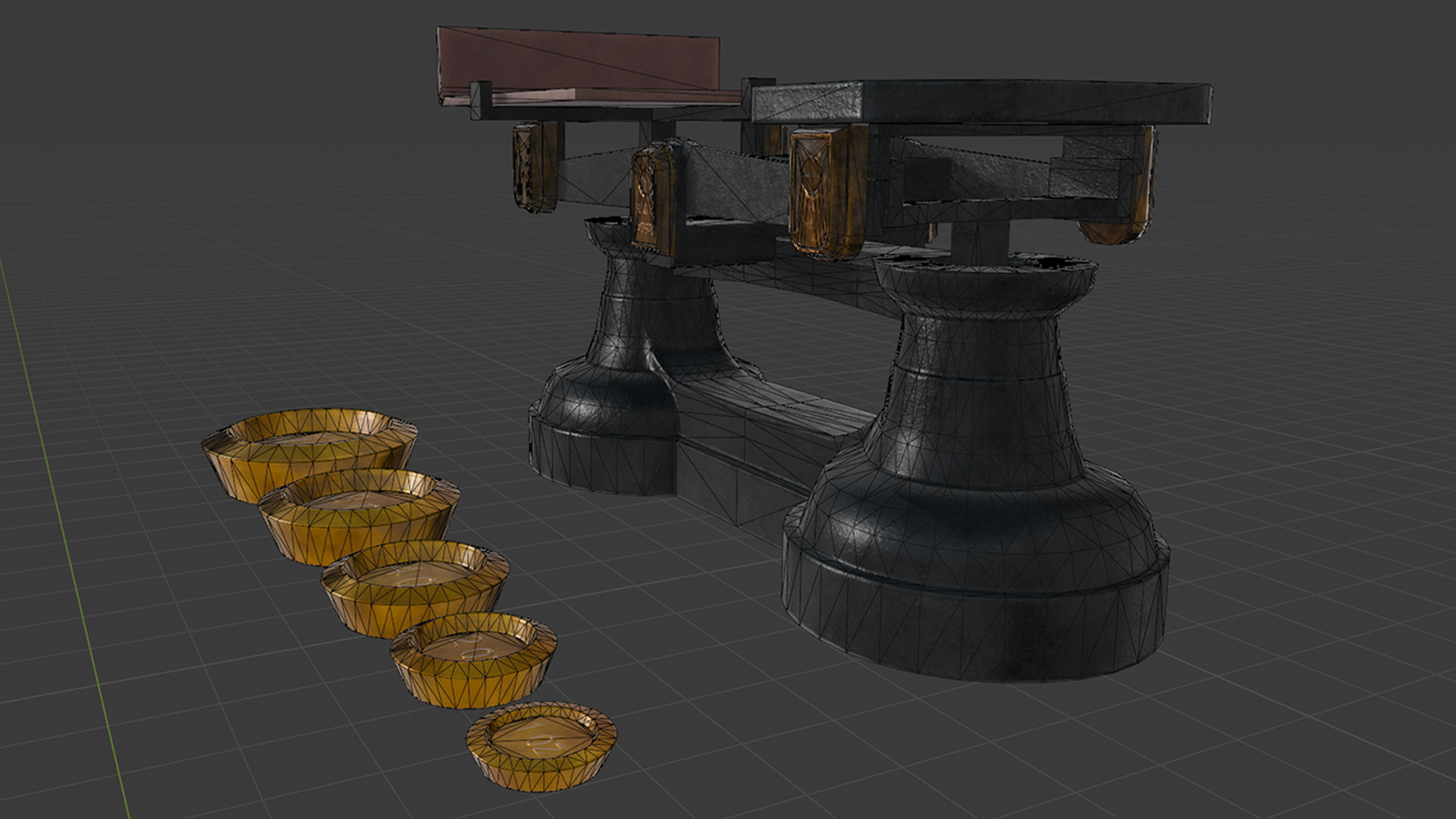 A Set Of Victorian Kitchen Scales and Weights Low-poly 3D model_4