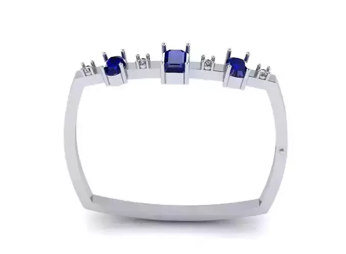 White gold bangle with diamonds and sapphire