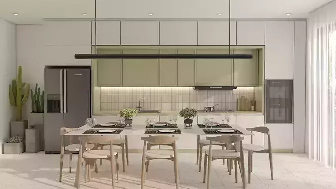 Modern Sage Green Kitchen Interior Vray 3ds Max 3D model