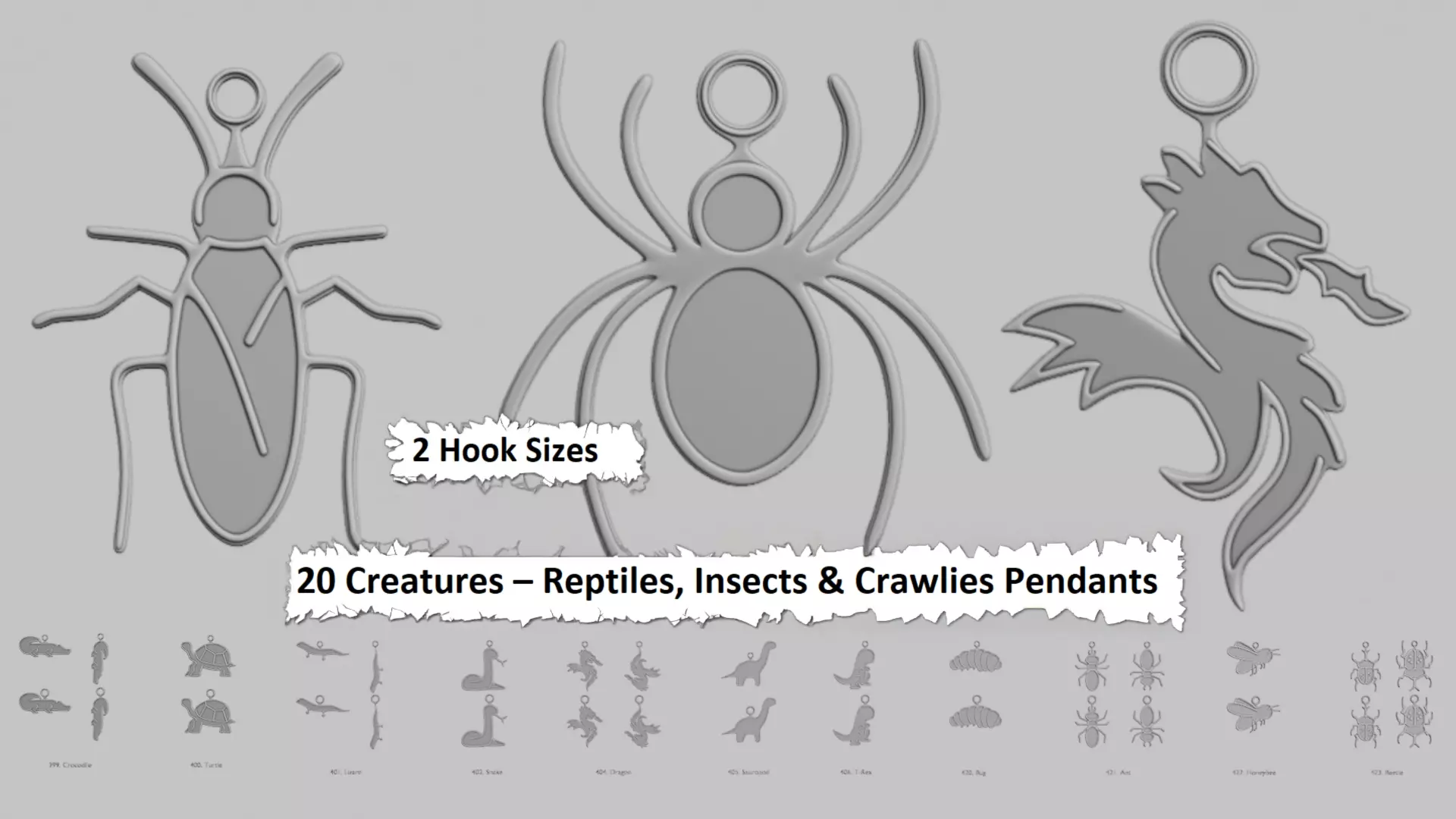 Creatures Reptiles Insects and Crawlies Pendant Pack 3D print model