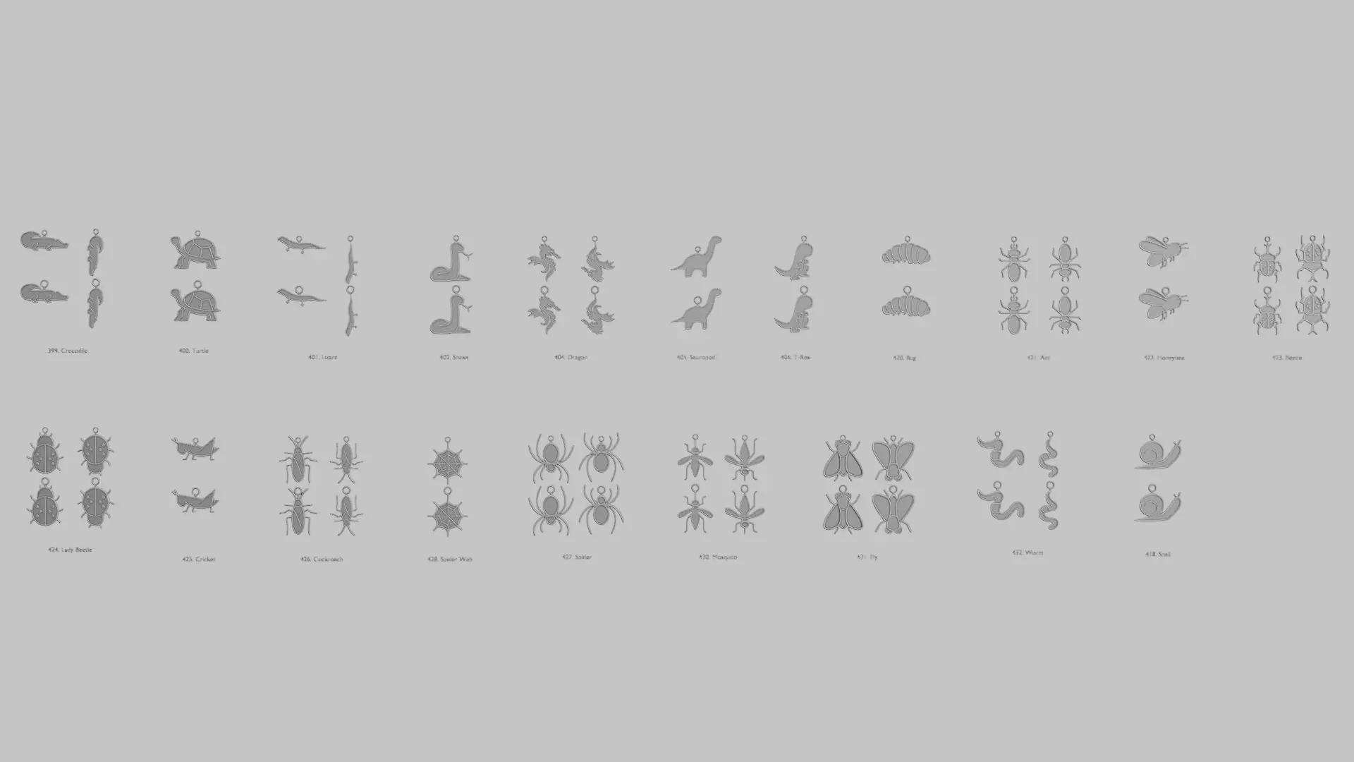 Creatures  Reptiles Insects and Crawlies Pendant Pack 3D print model_0