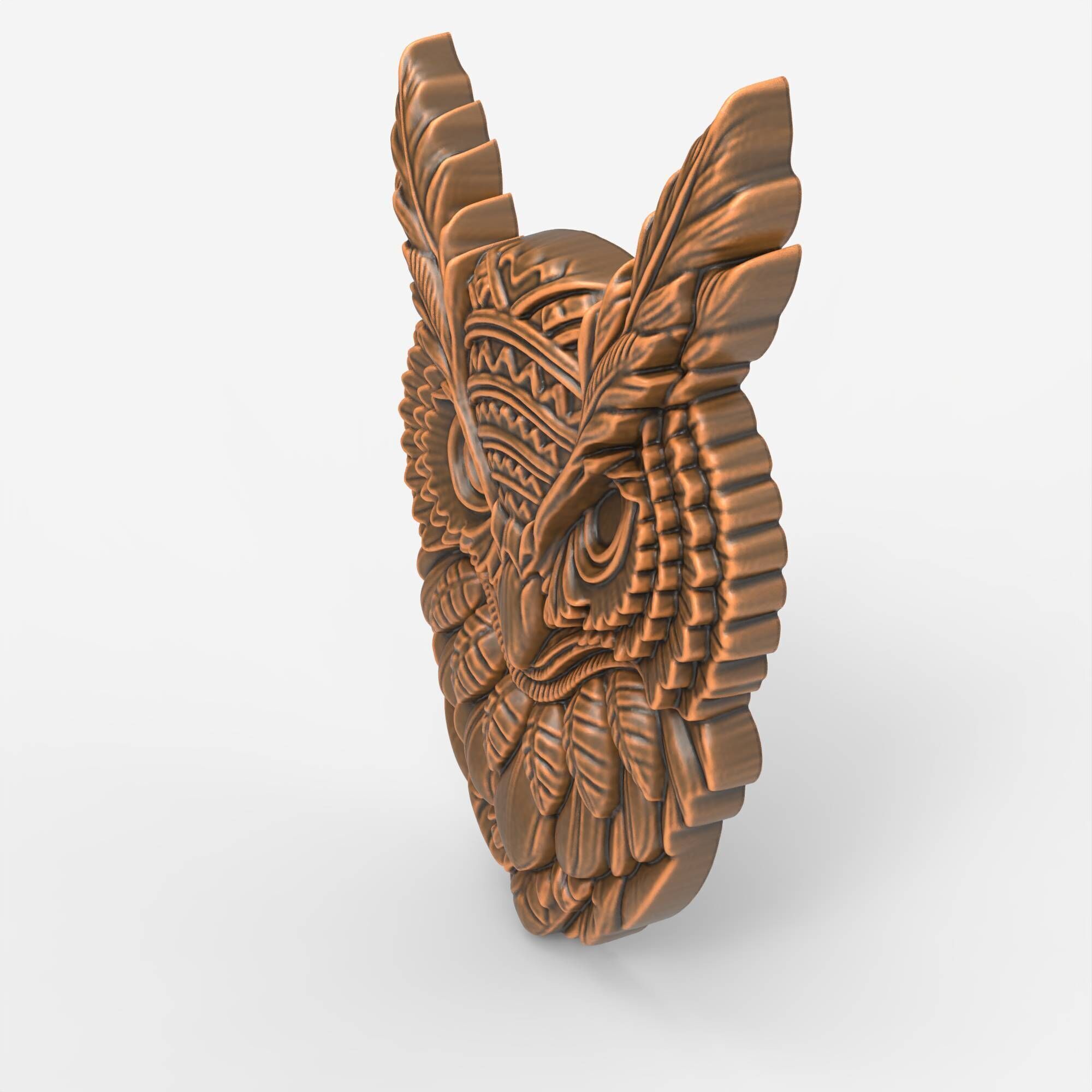 Tribal Owl Head STL File for CNC Carving Laser 3D Print model 3D print model_5