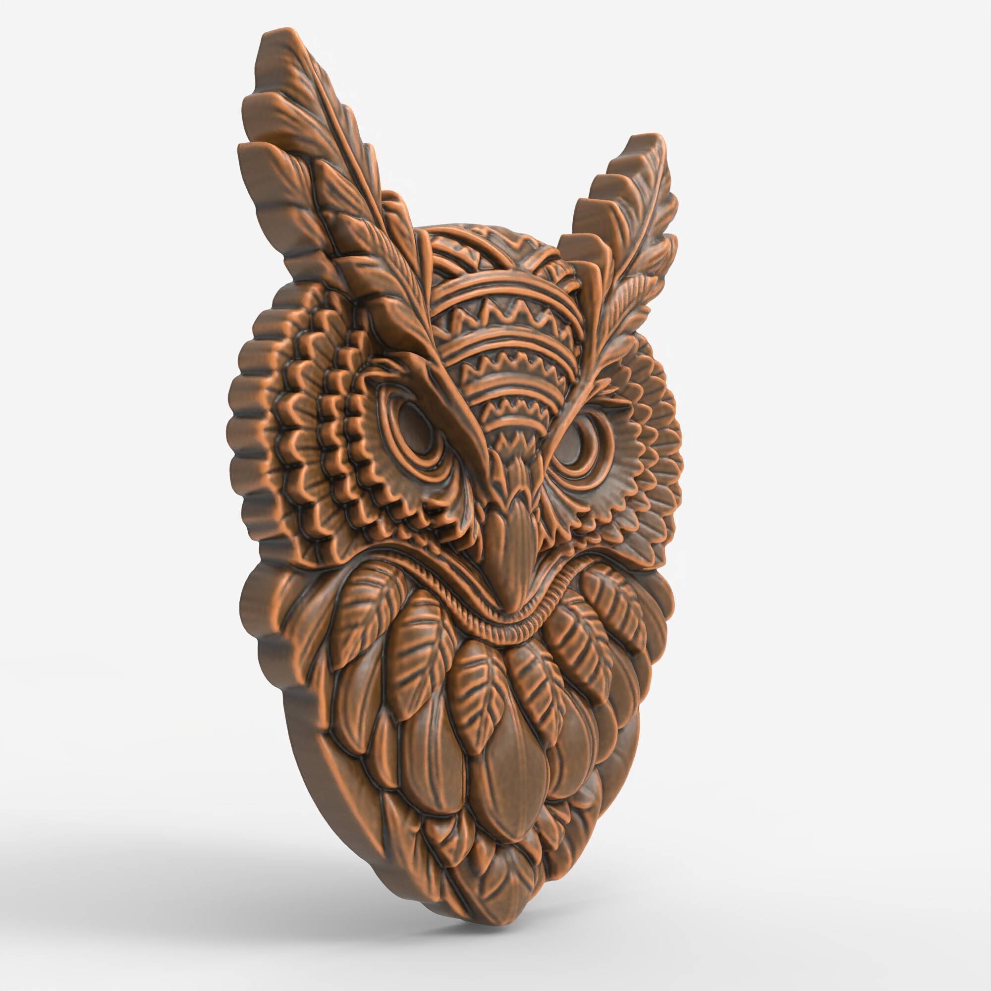 Tribal Owl Head STL File for CNC Carving Laser 3D Print model 3D print model_2