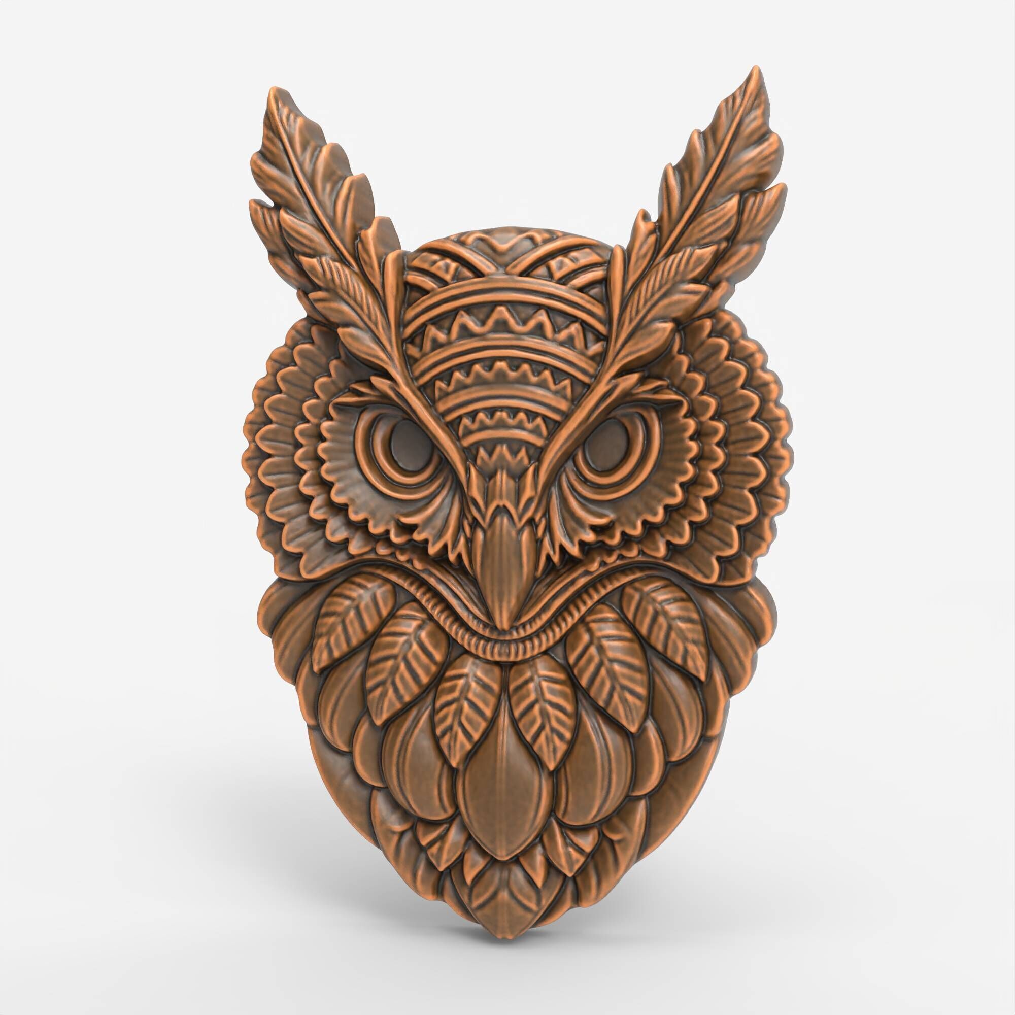 Tribal Owl Head STL File for CNC Carving Laser 3D Print model 3D print model_1