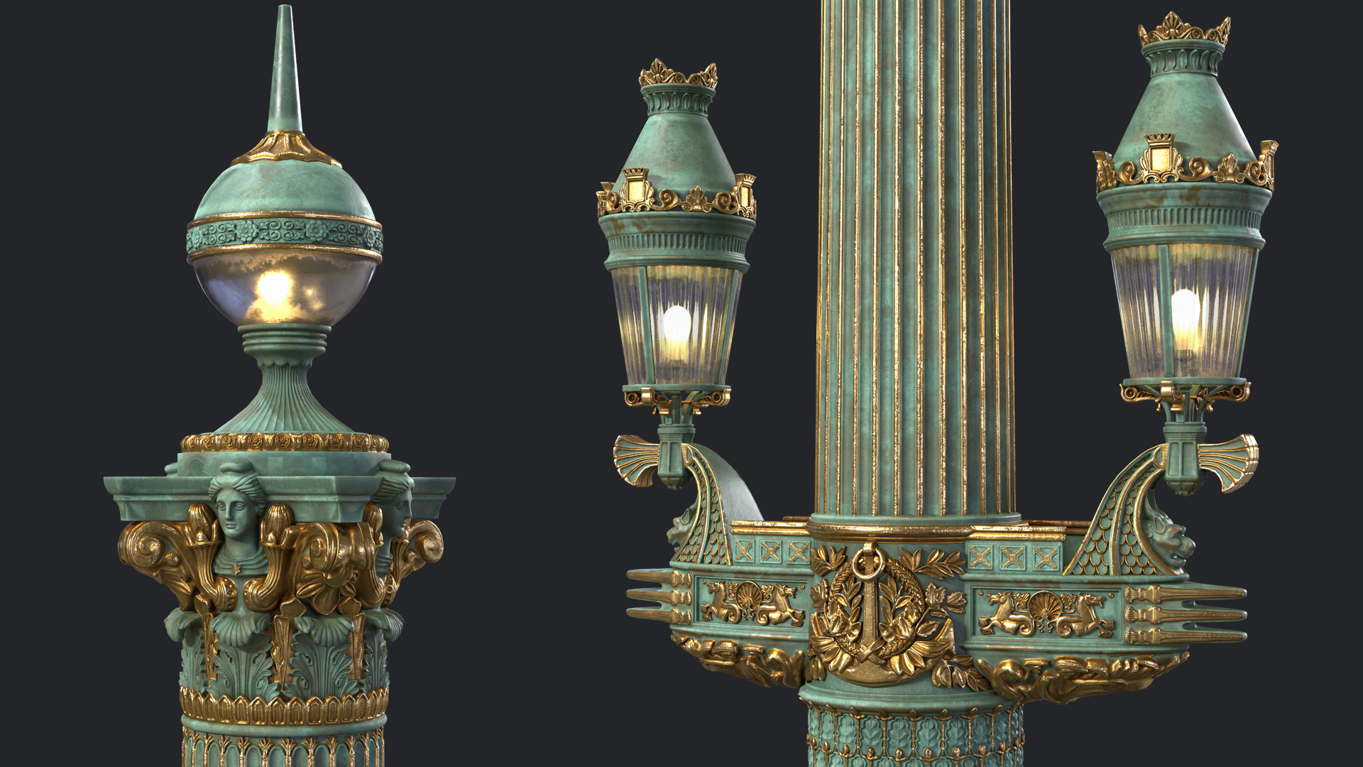 Street Lamp Columna Rostrata Hight Low Poly Low-poly 3D model_1
