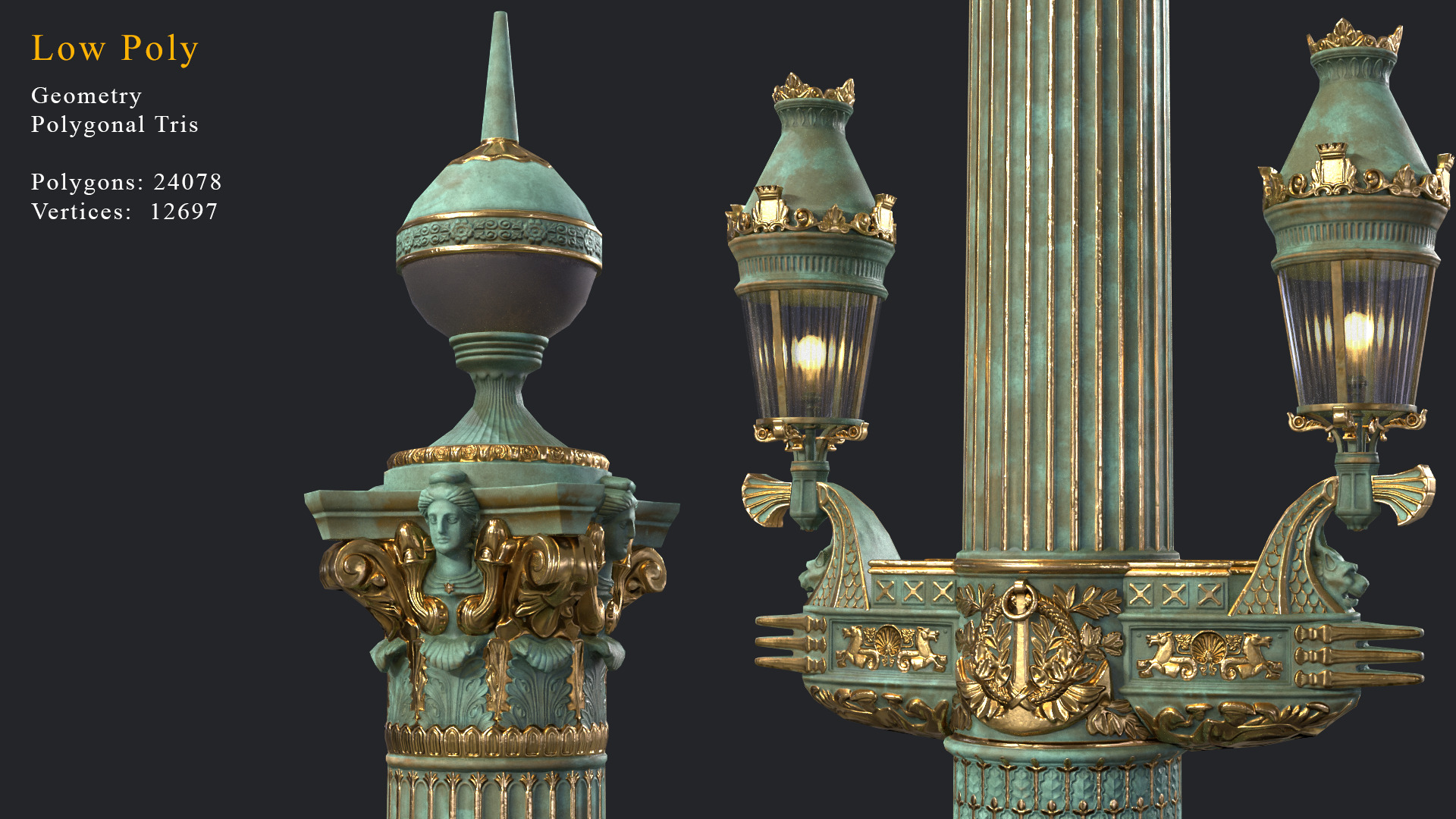 Street Lamp Columna Rostrata Hight Low Poly Low-poly 3D model_9