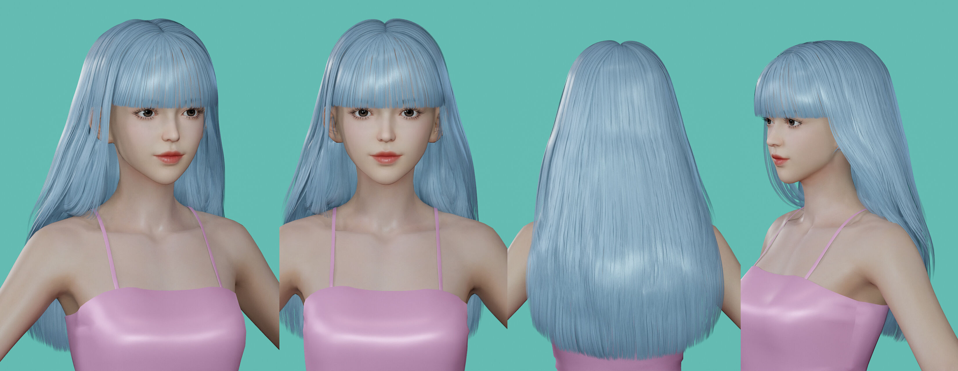 12 Real-time Women Hairstyles collection 06 Low-poly 3D model_9