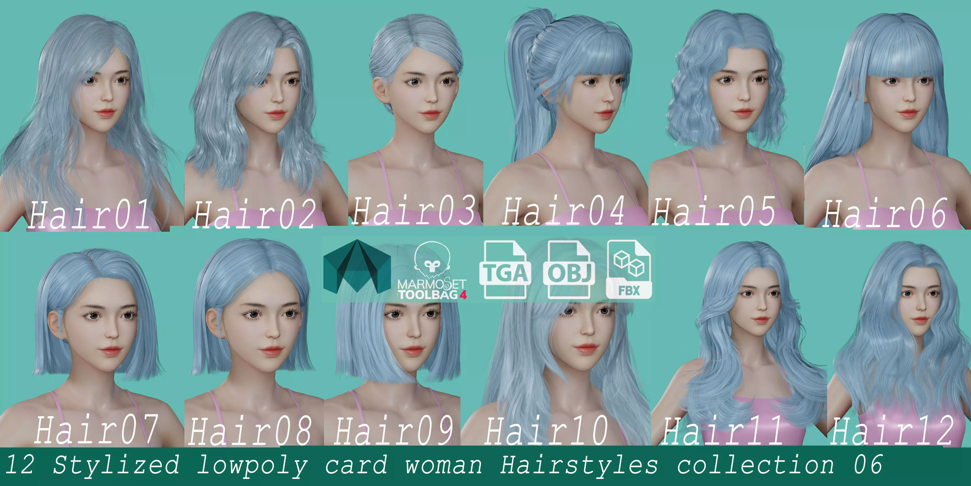 12 Real-time Women Hairstyles collection 06 Low-poly 3D model_0
