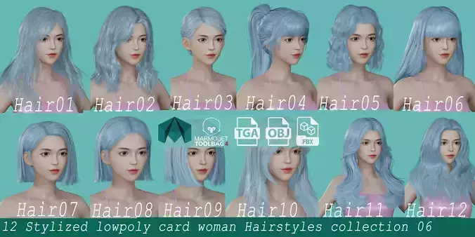 12 Real-time Women Hairstyles collection 06 Low-poly 3D model