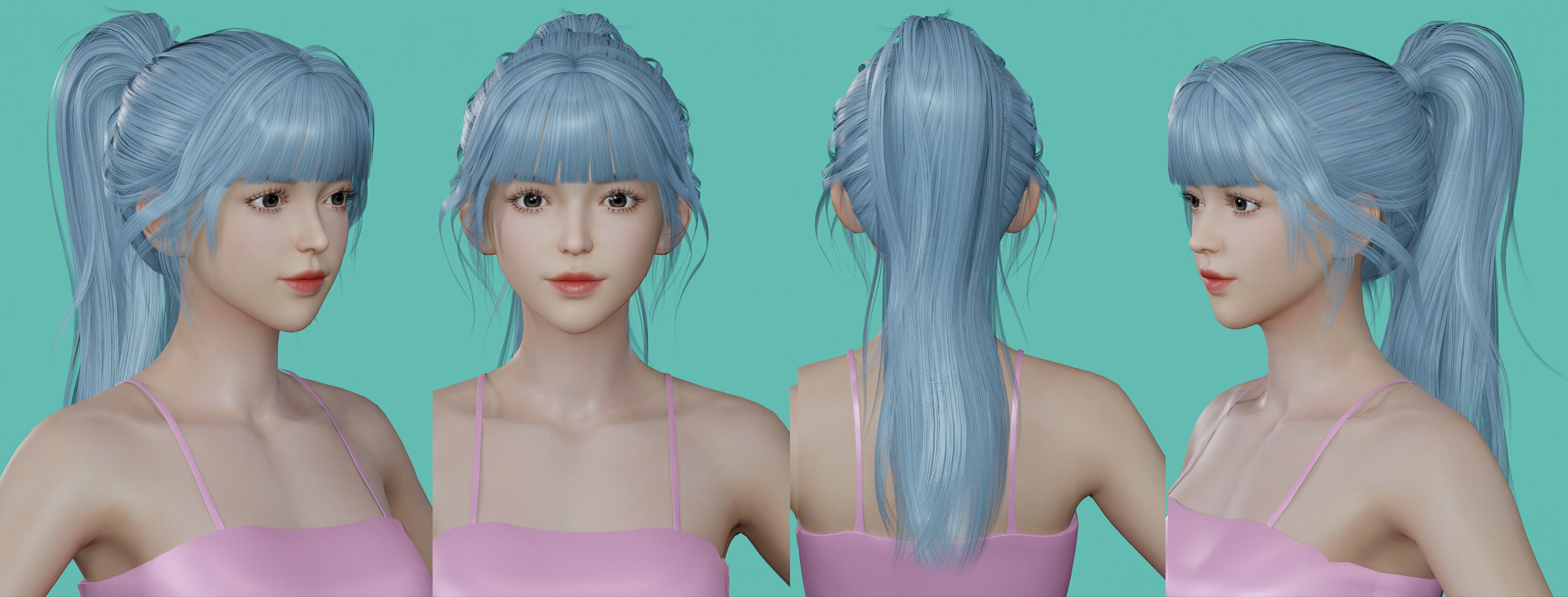12 Real-time Women Hairstyles collection 06 Low-poly 3D model_7