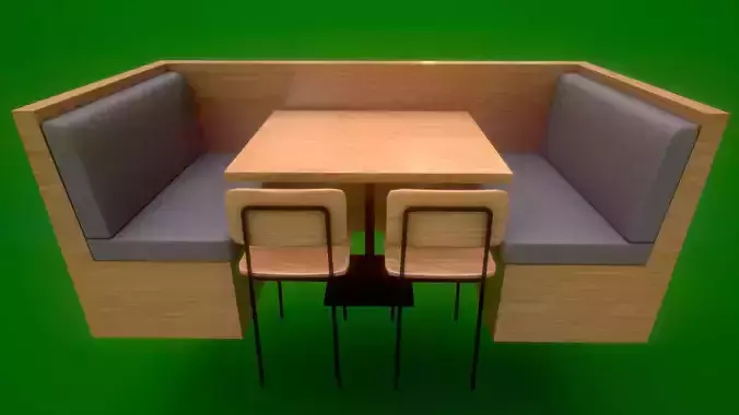 Modern Cafe Booth Seating with Table and 2 Chairs 3D Model